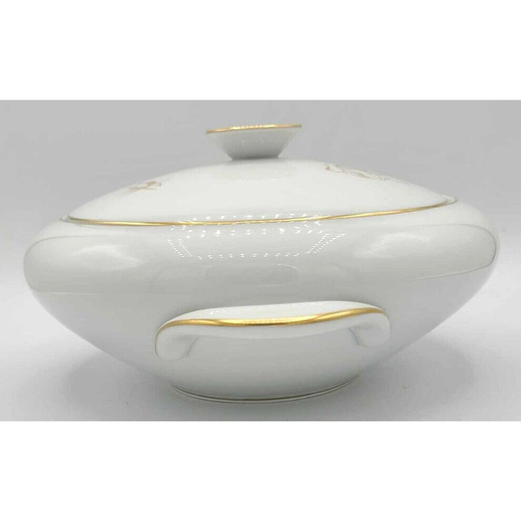 Vintage KPM Krister Germany Covered Serving Bowl. Gold Rose Design - Picture 10 of 14